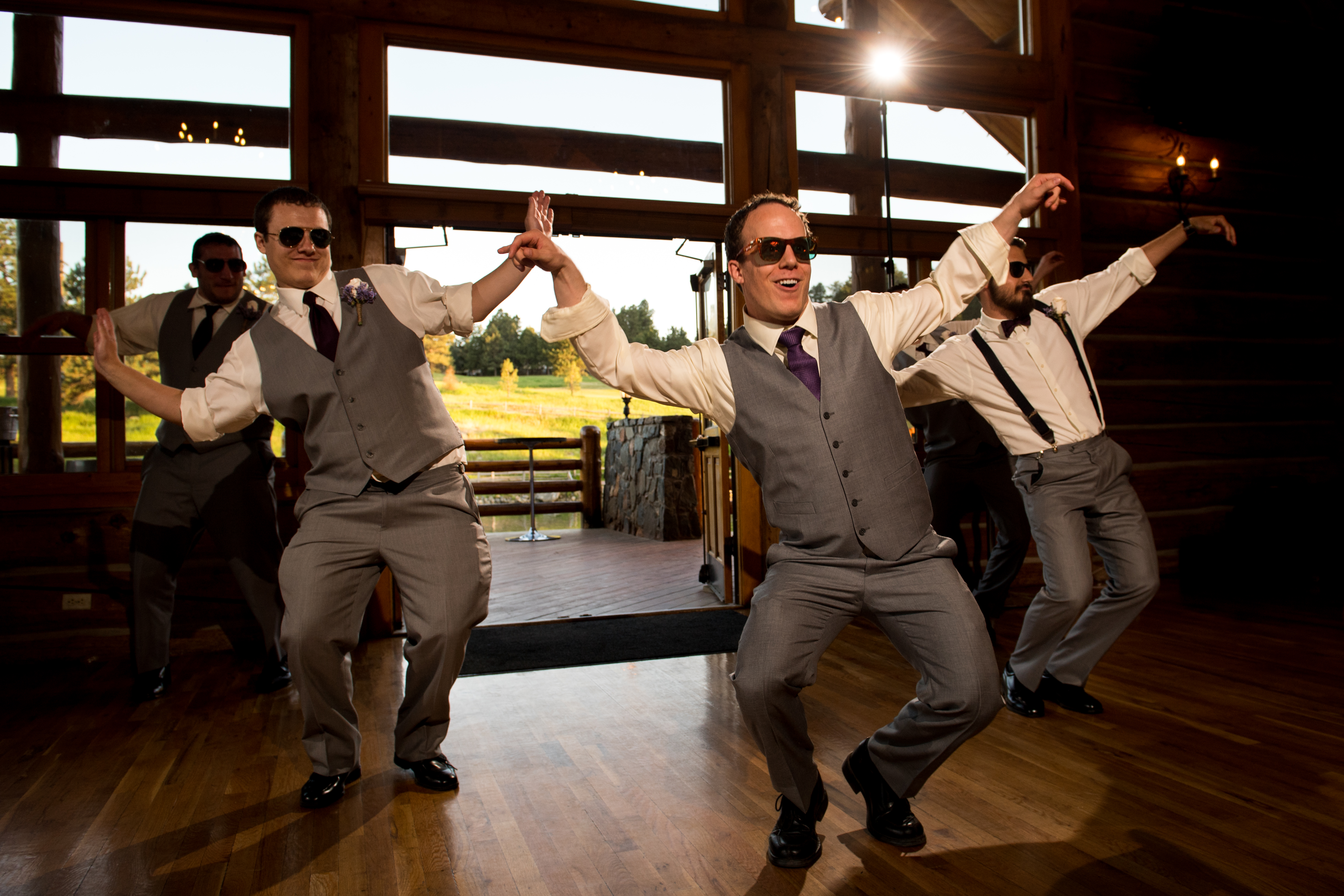 Evergreen Lake House wedding pictures of groomsmen dancing