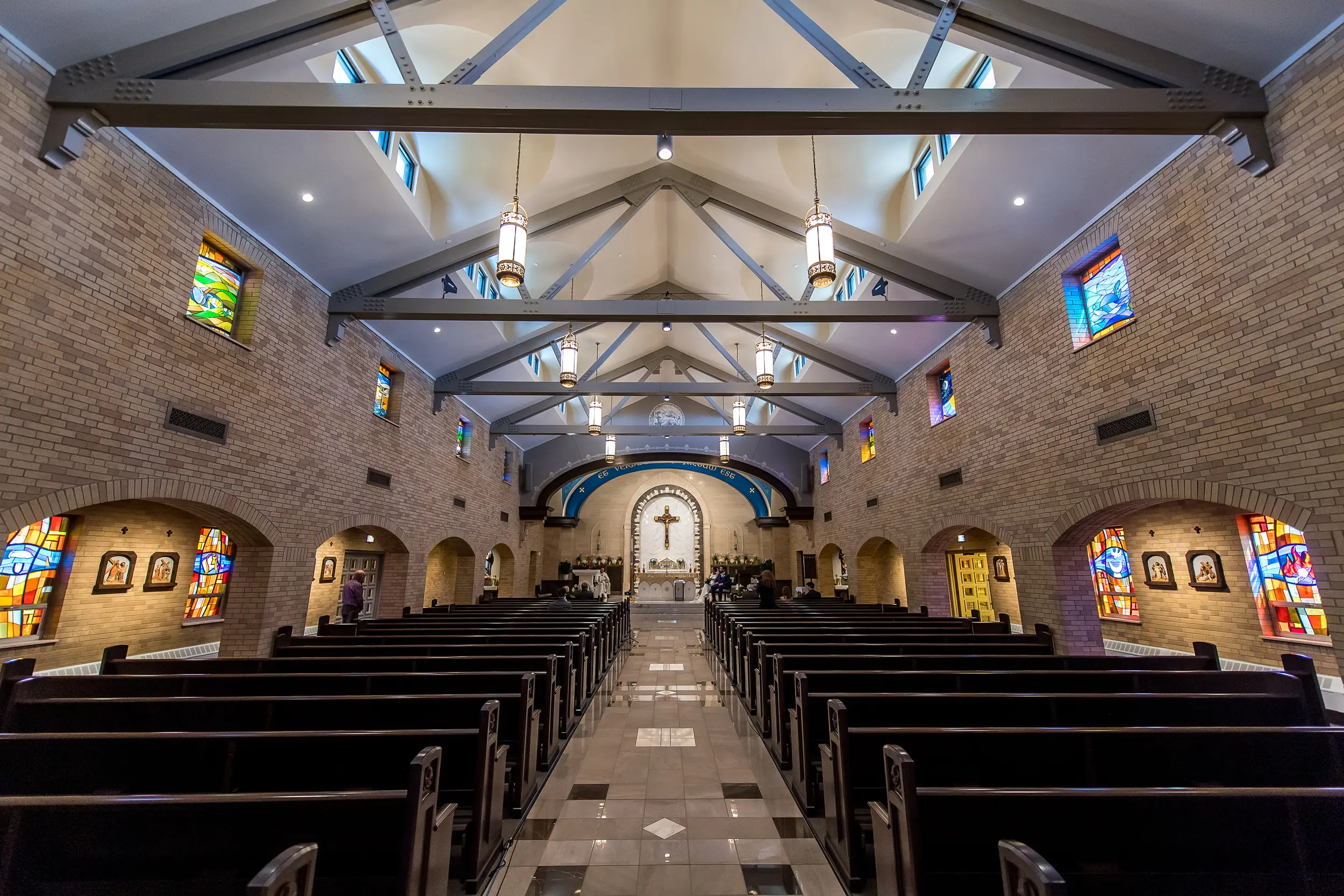 An empty church wedding at Our Lady of Lourdes Catholic Church in Denver, Colorado.