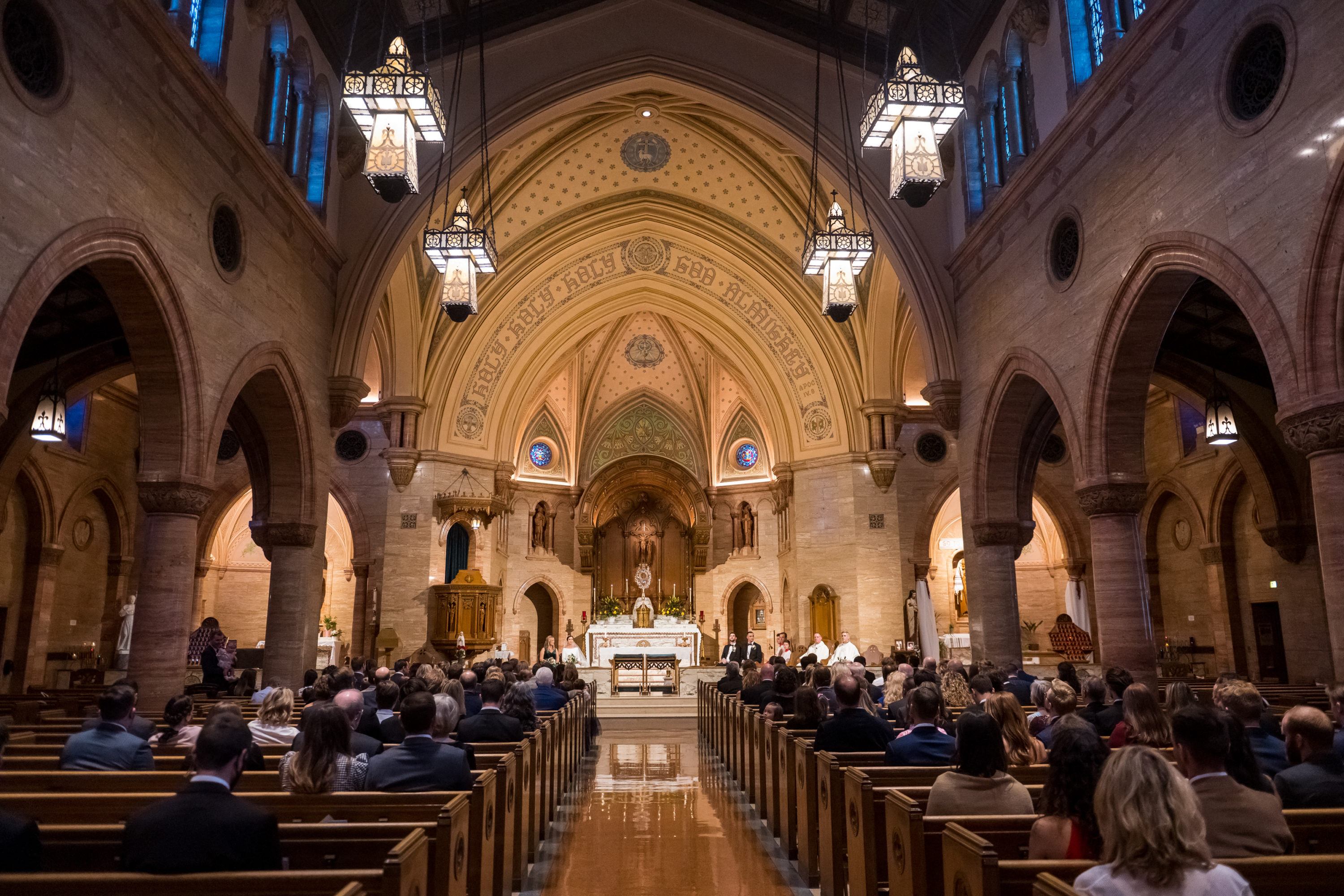 A general view during a Holy Ghost Church Denver wedding Mass in Denver, Colorado.