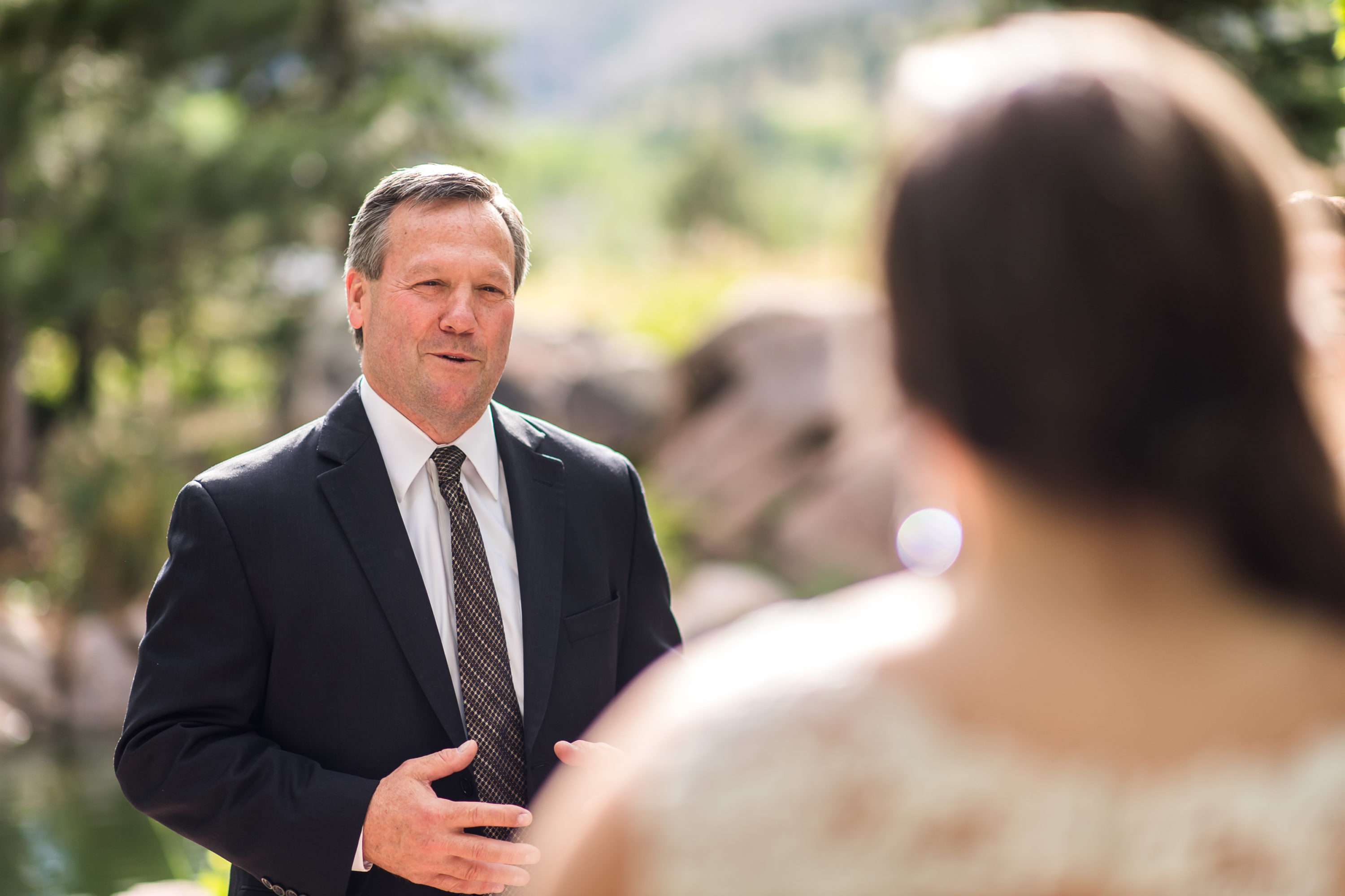 The bride's father gives a speech after a Greenbriar Inn wedding in Boulder, Colorado.