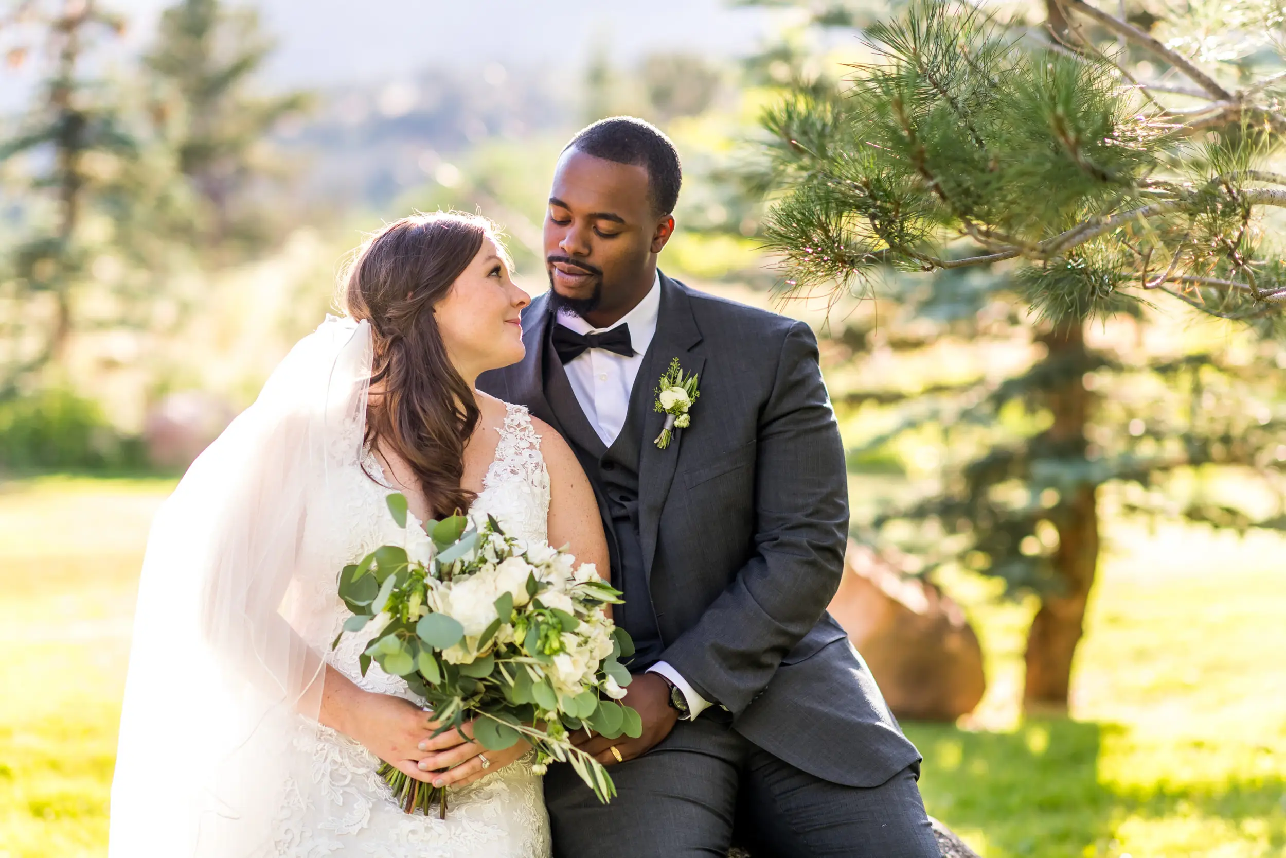 The bride and groom look at each other during a Greenbriar Inn wedding in Boulder, Colorado.