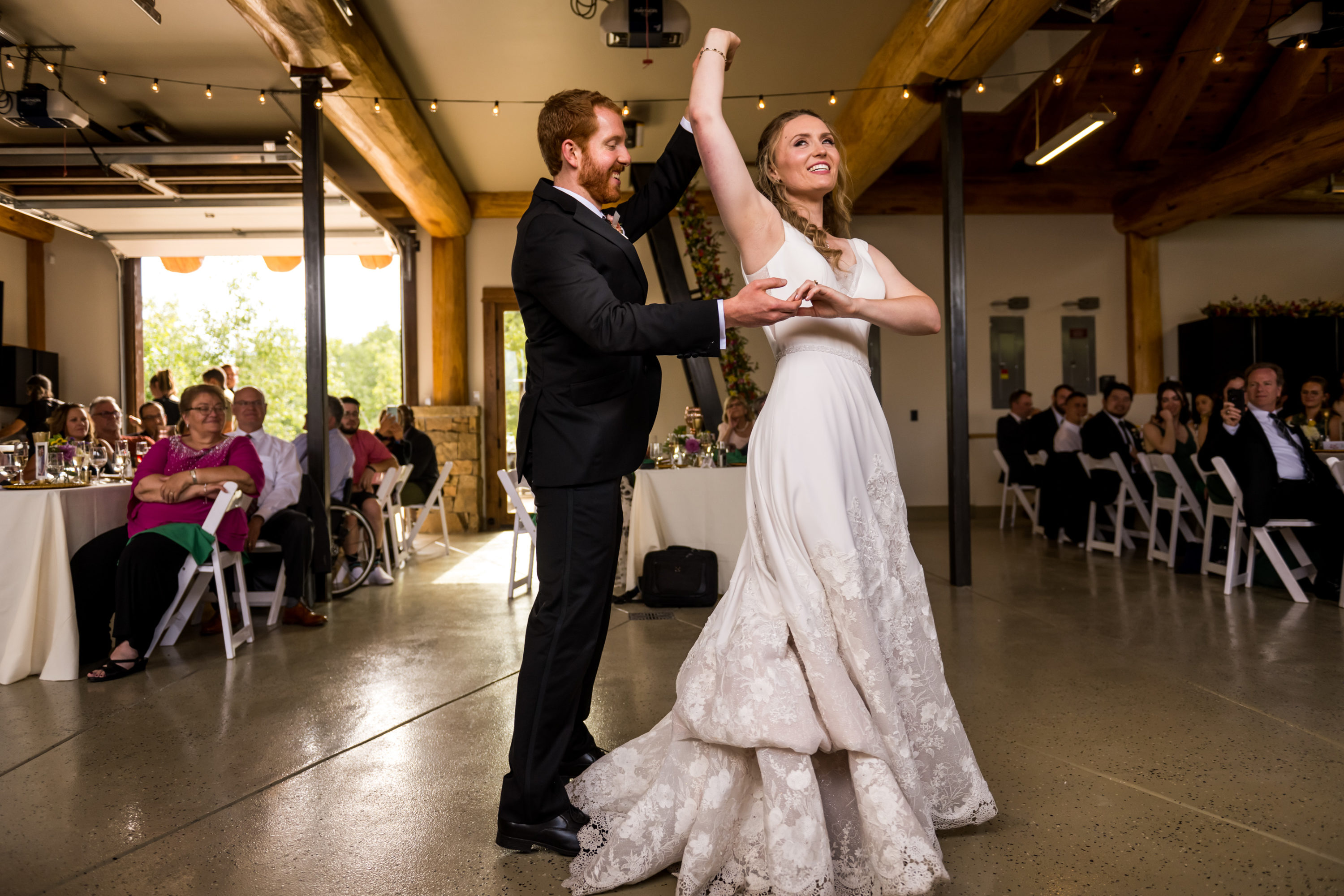The bride and groom dance during their Telluride, Colorado wedding.