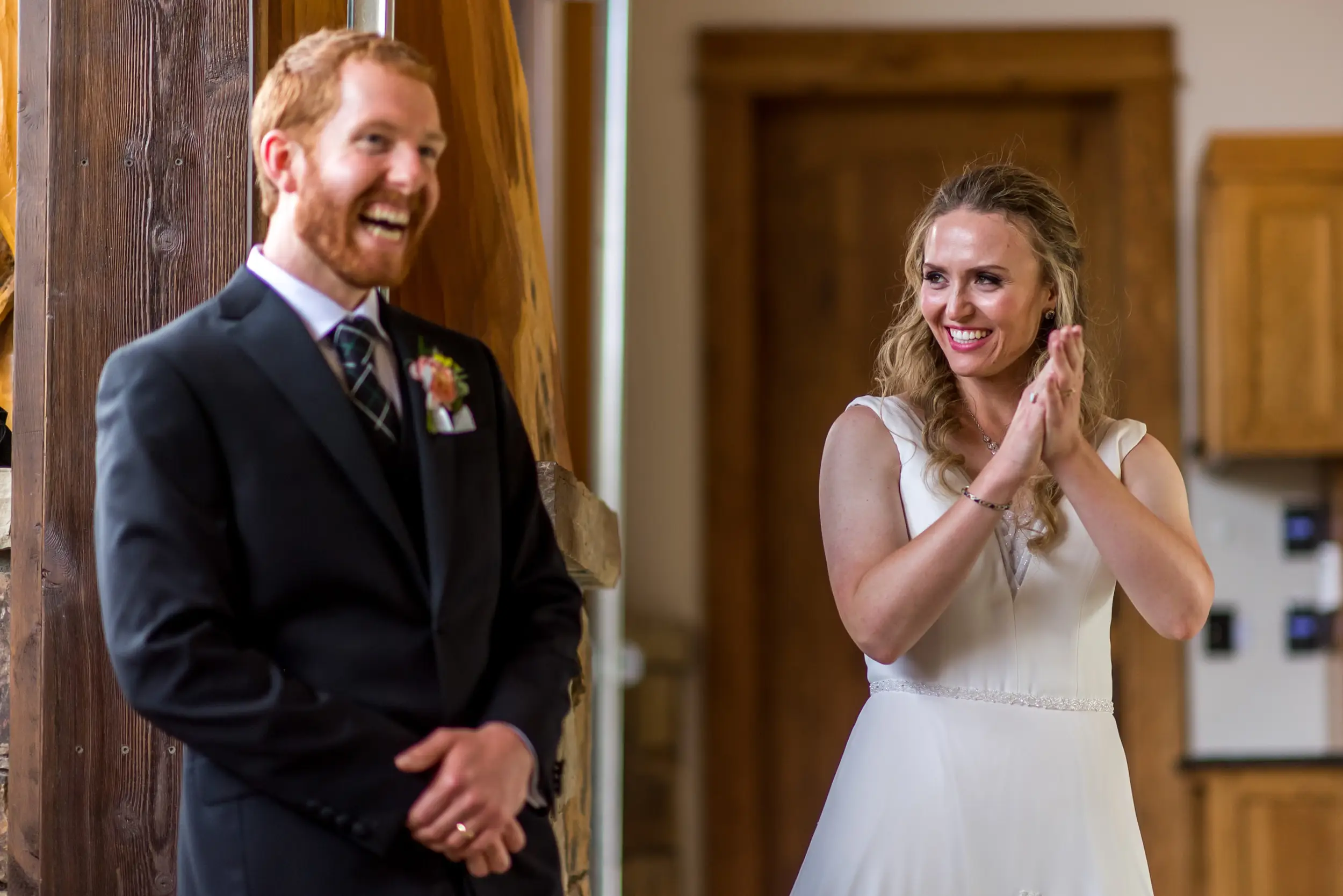 The bride and groom address their guests during their wedding in Telluride, Colorado.