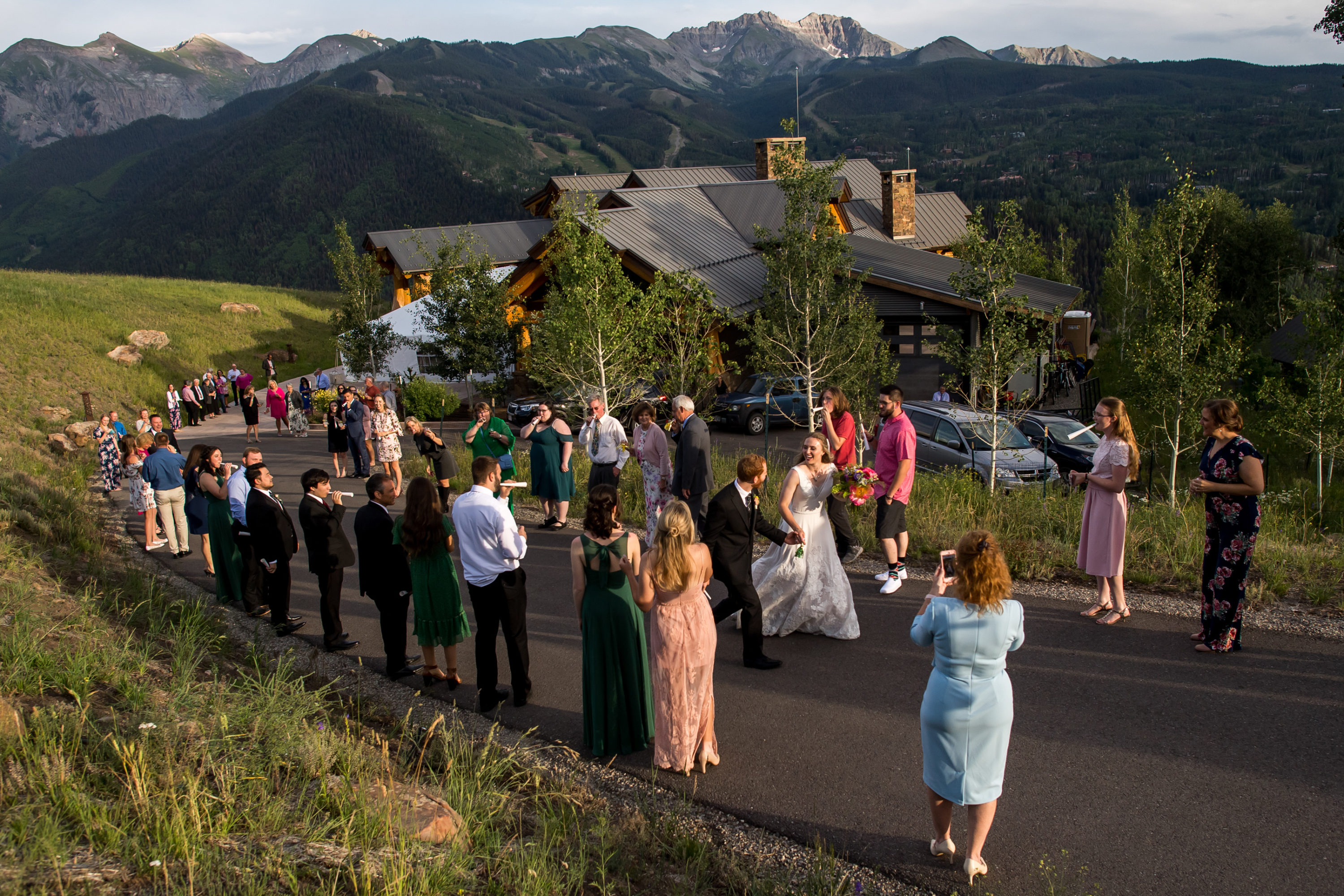 The bride and groom process out after their Telluride, Colorado, wedding.