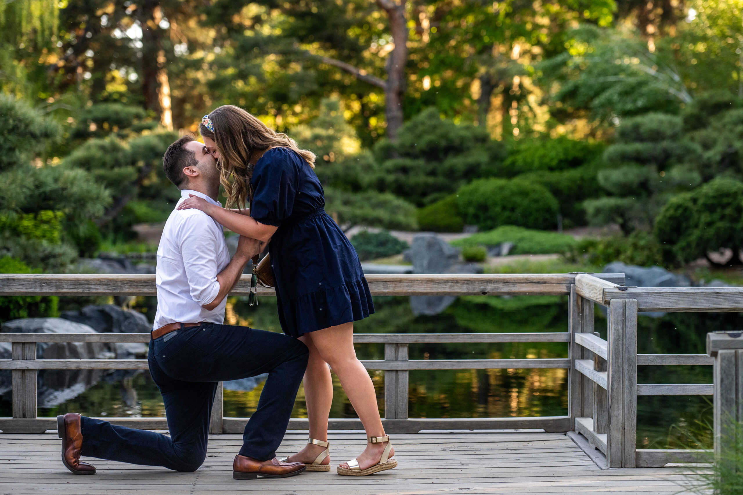 Ellen kisses Dylan after her Denver Botanic Gardens proposal session.