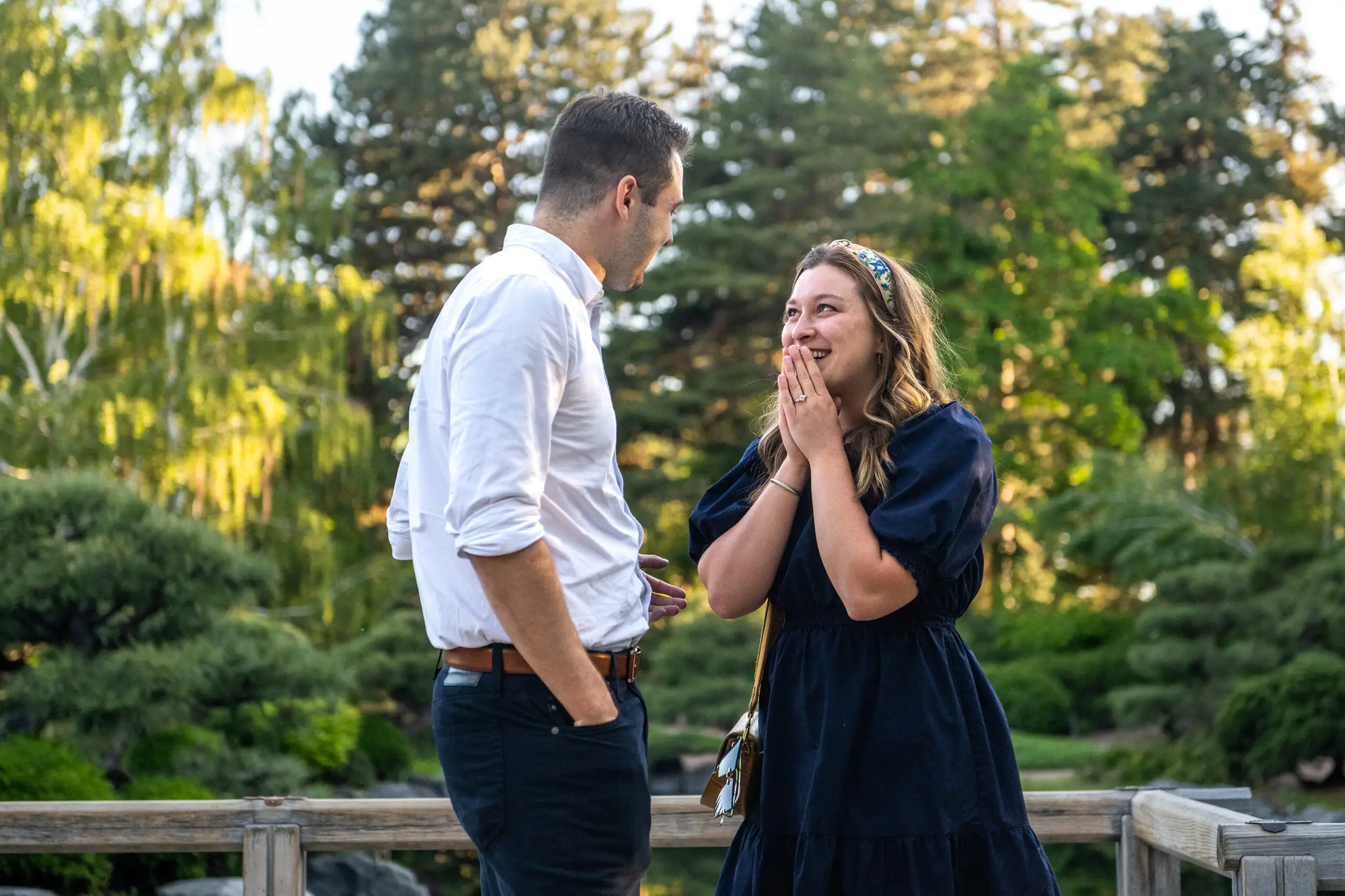 Ellen reacts after her Denver Botanic Gardens proposal session.