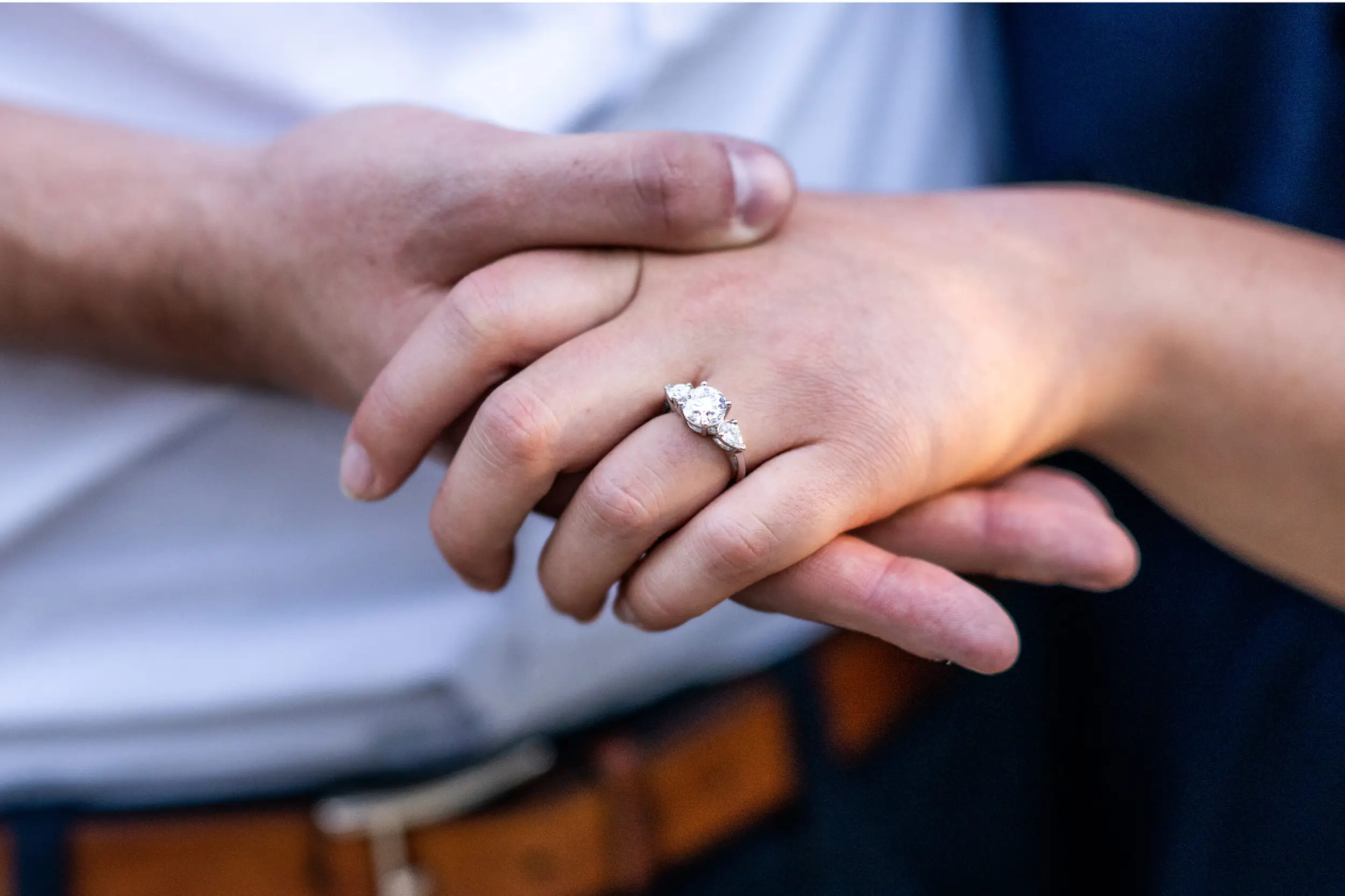 Dylan and Ellen hold hands after a Denver Botanic Gardens proposal session in the spring.