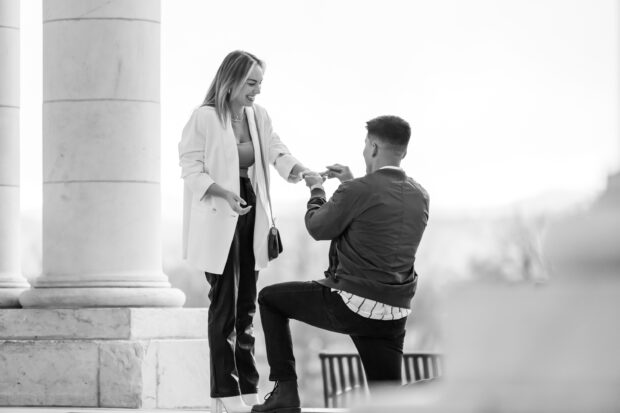 Nick proposes to Codi during a Cheesman Park secret proposal in Denver, Colorado.
