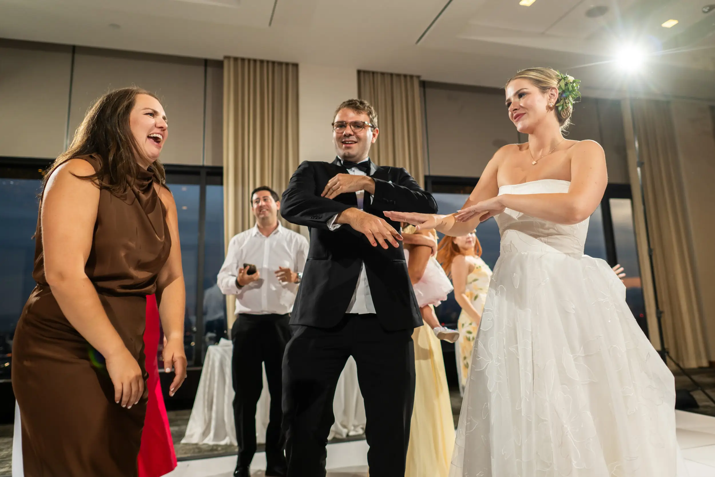 A bride and groom dance at their wedding at the Pinnacle Club at the Grand Hyatt in Denver, Colorado.