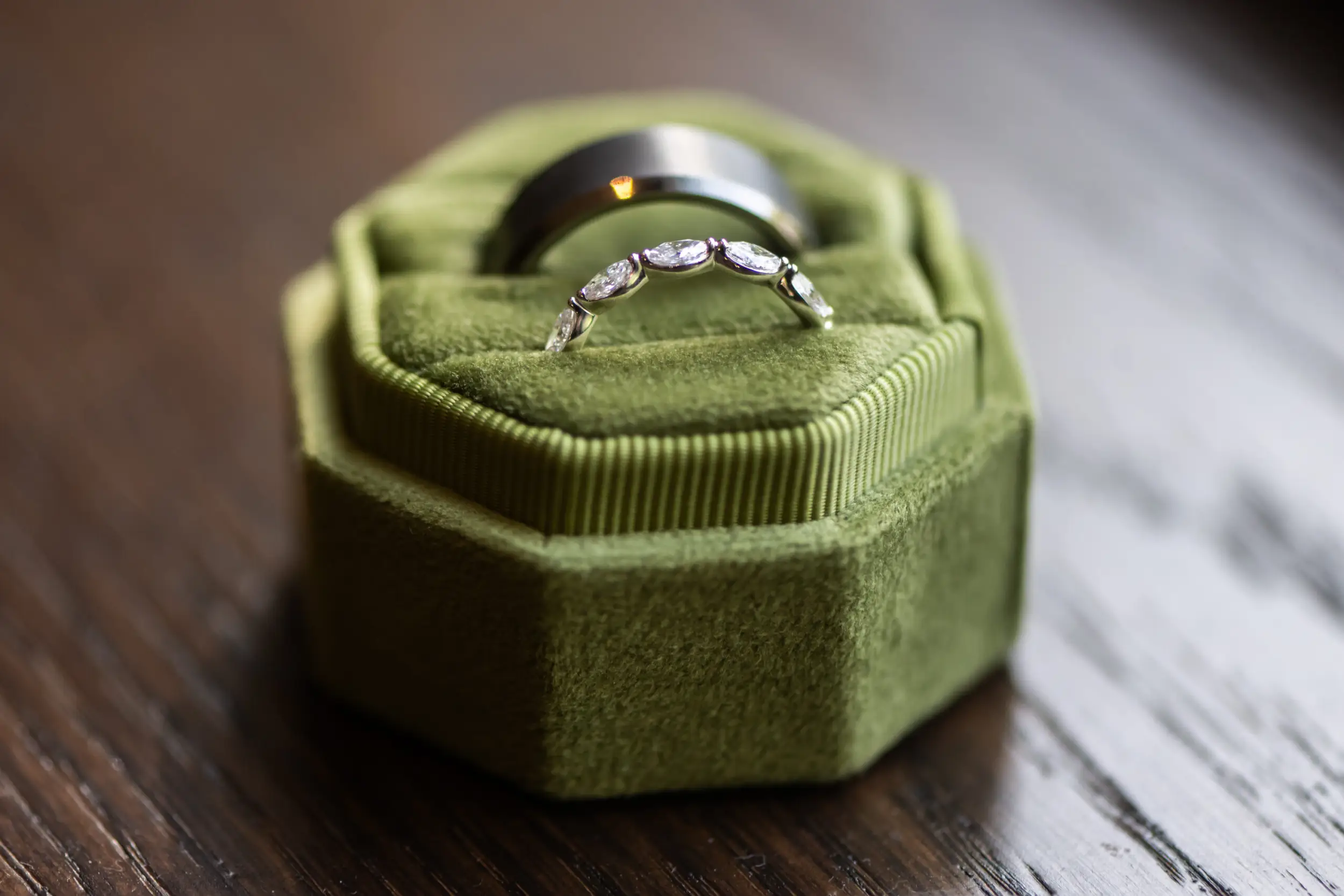 The rings are seen before a wedding Mass at Our Lady of Lourdes Catholic Church in Denver, Colorado.